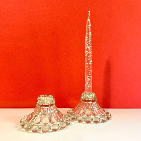 Vintage Anchor Hocking Candlewick Berwick Clear Candlestick Holders ~ Set of 2 - Picture 2 of 10